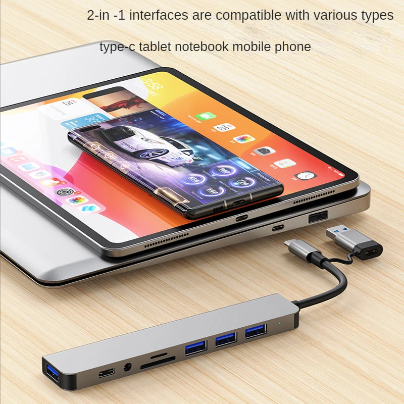 USB-C Multi-Hub Docking Station – USB 3.0, SD/TF, Audio & Type-C Adapter