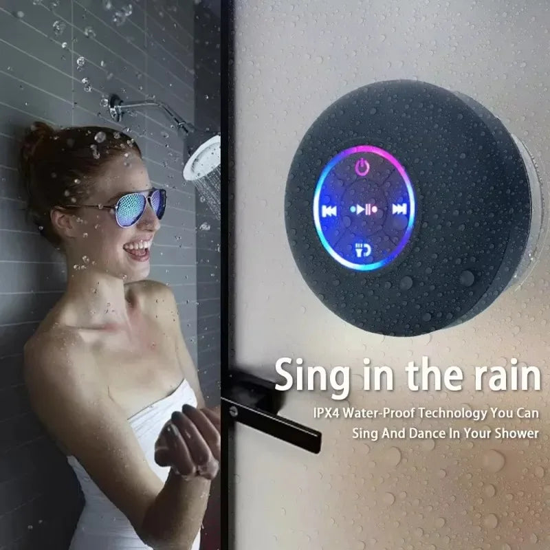 Portable Waterproof Bluetooth Speaker – LED Light & Suction Cup Wall Mount