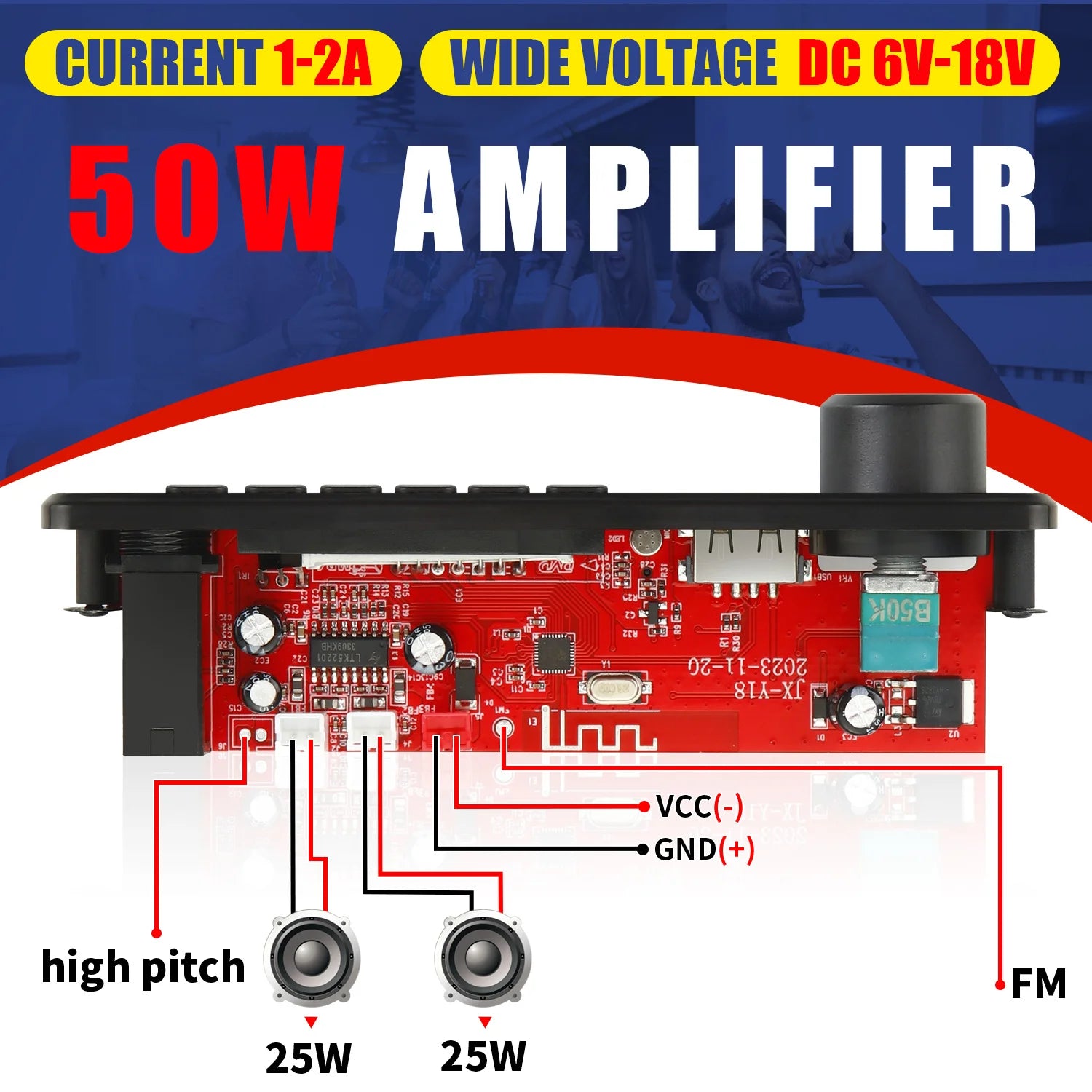 DC 12V 50W Bluetooth 5.0 Amplifier MP3 Decoder Board