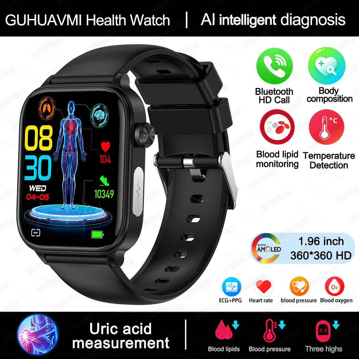 2025 AI Health Smartwatch – ECG, PPG, Body Composition & Bluetooth Call