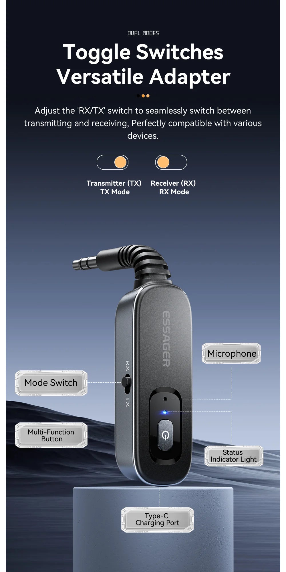 Essager Bluetooth 5.1 Audio Receiver & Transmitter – 3.5mm AUX Wireless Adapter