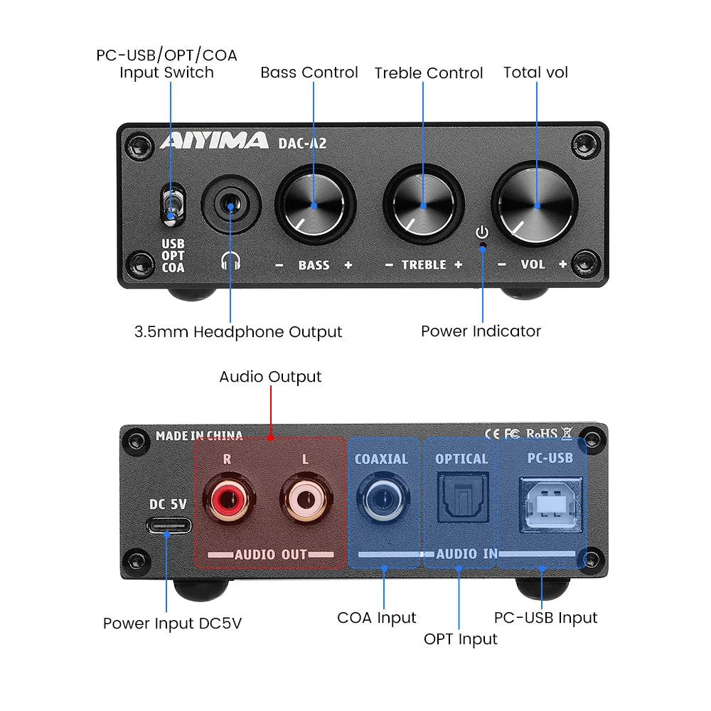AIYIMA DAC-A2 HiFi USB Audio Decoder & Headphone Amp