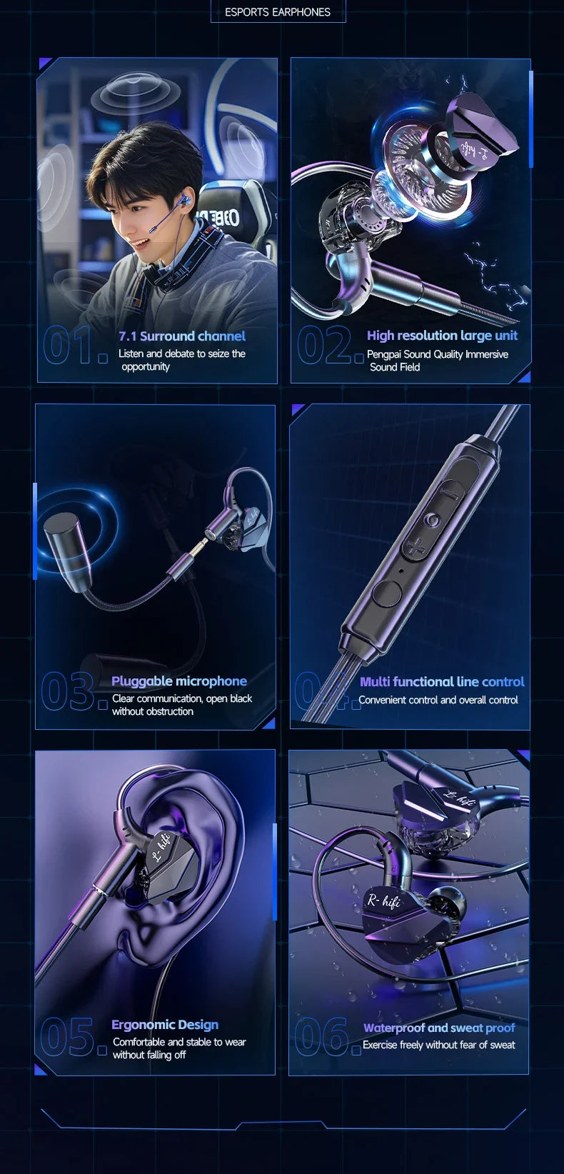 Gaming In-Ear Headphones with Dual Mics – Type-C & 3.5mm