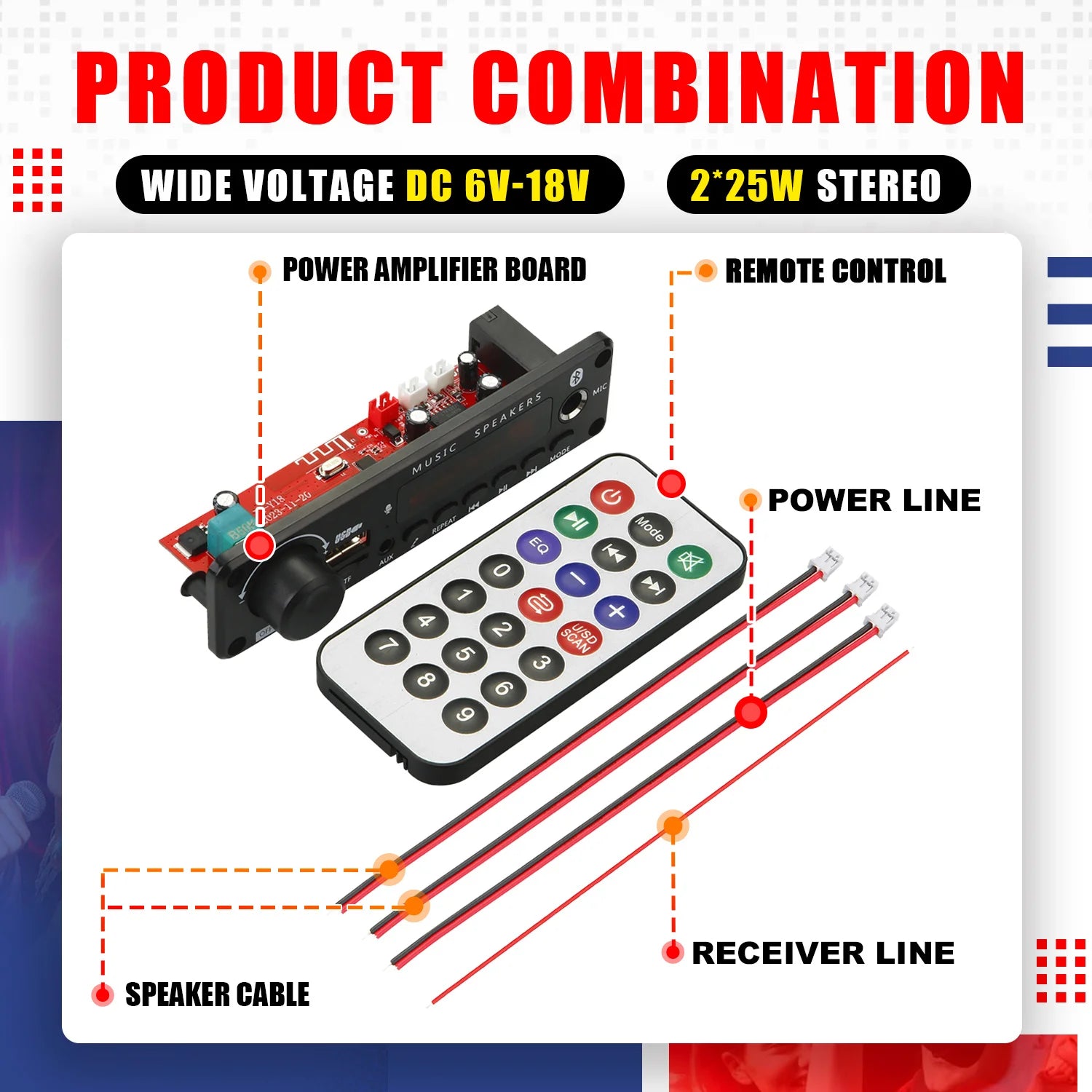 DC 12V 50W Bluetooth 5.0 Amplifier MP3 Decoder Board
