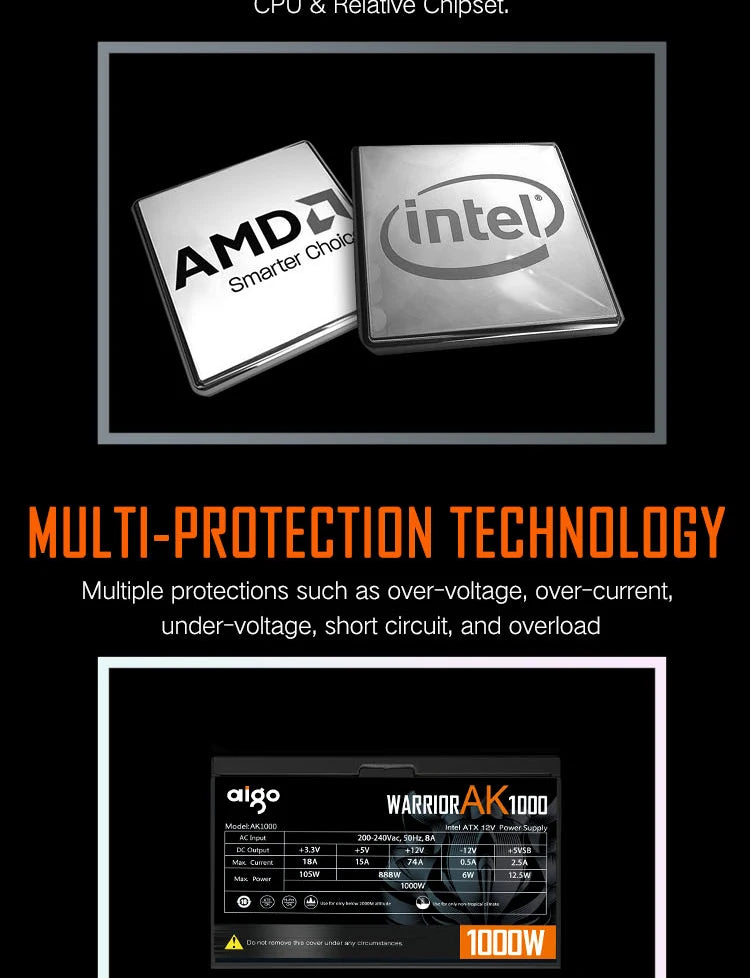 Aigo AK PC PSU – 500W-1000W Gaming Power Supply