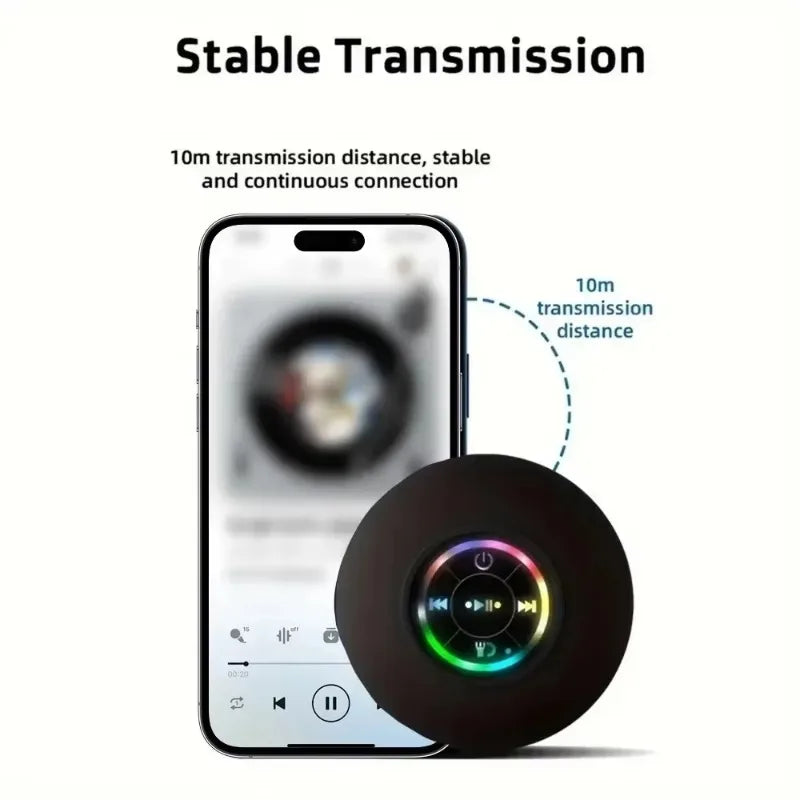 Portable Waterproof Bluetooth Speaker – LED Light & Suction Cup Wall Mount