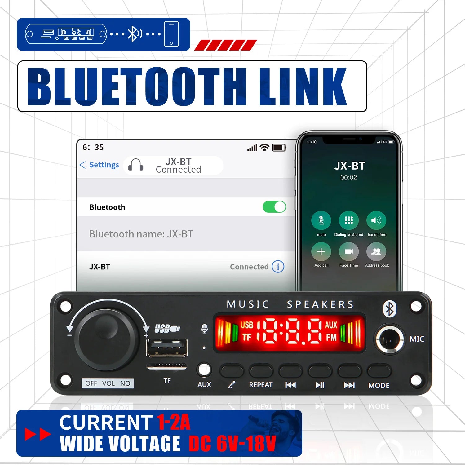 DC 12V 50W Bluetooth 5.0 Amplifier MP3 Decoder Board