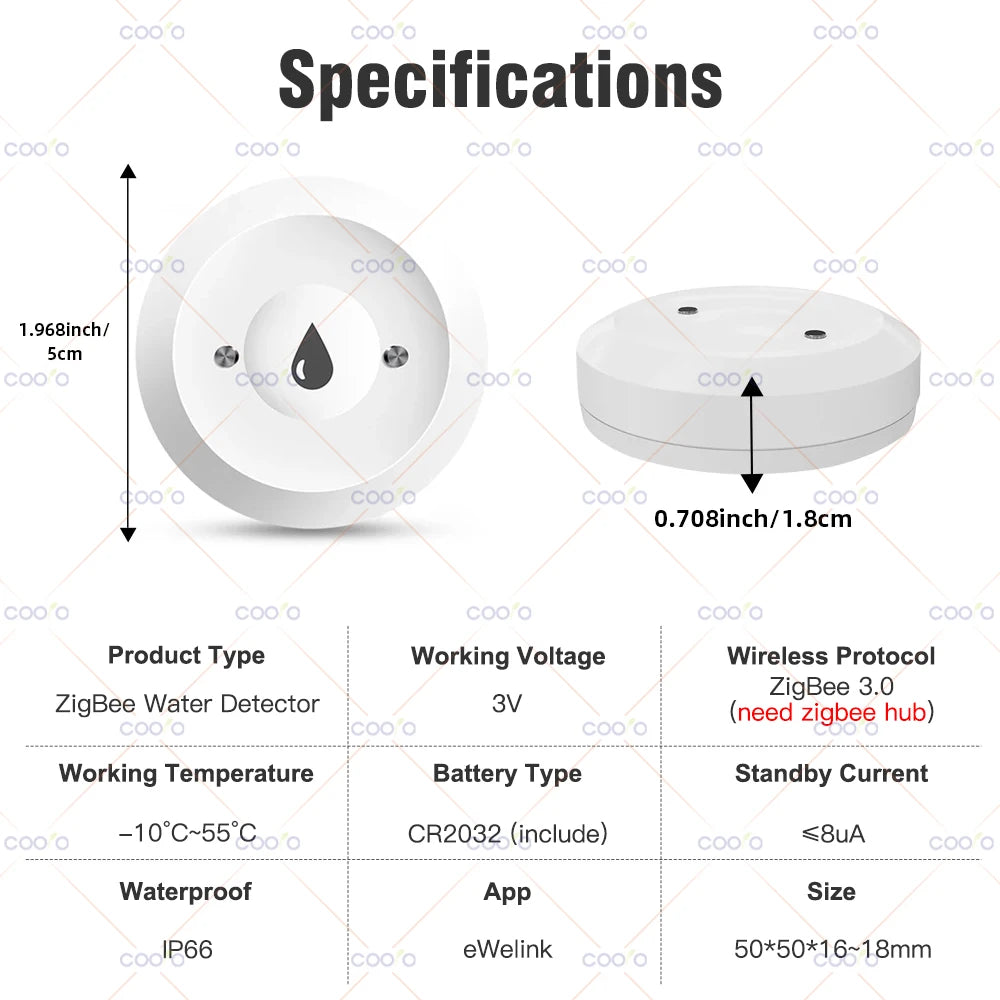 Ewelink Zigbee Smart Water Leak Sensor – Remote Flood Detector