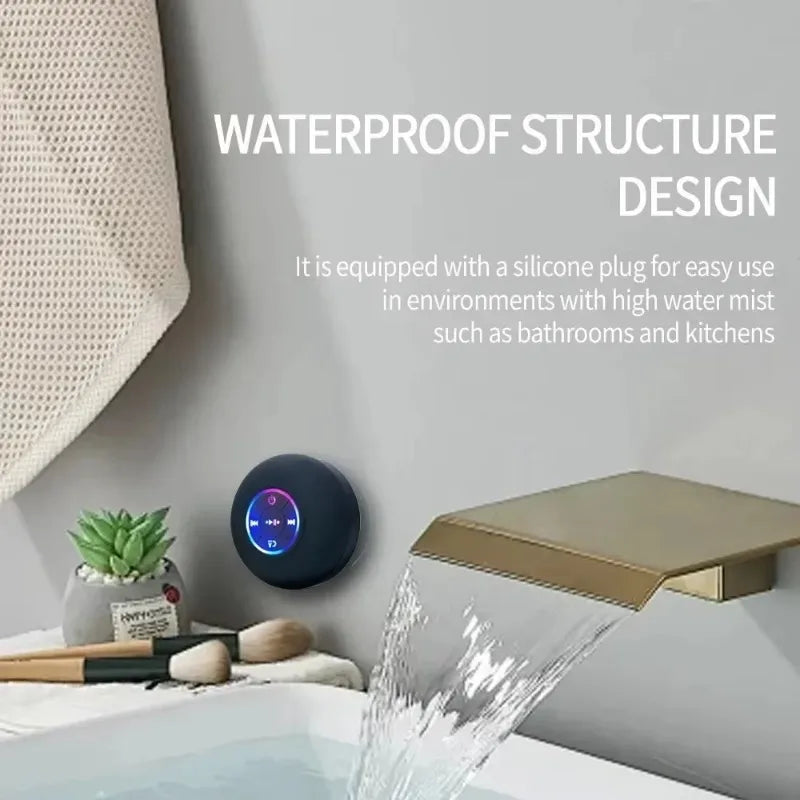 Portable Waterproof Bluetooth Speaker – LED Light & Suction Cup Wall Mount