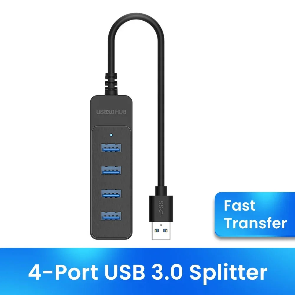 High-Speed 4-Port USB 3.0 & Type-C Hub – Multi-Device Splitter for PC