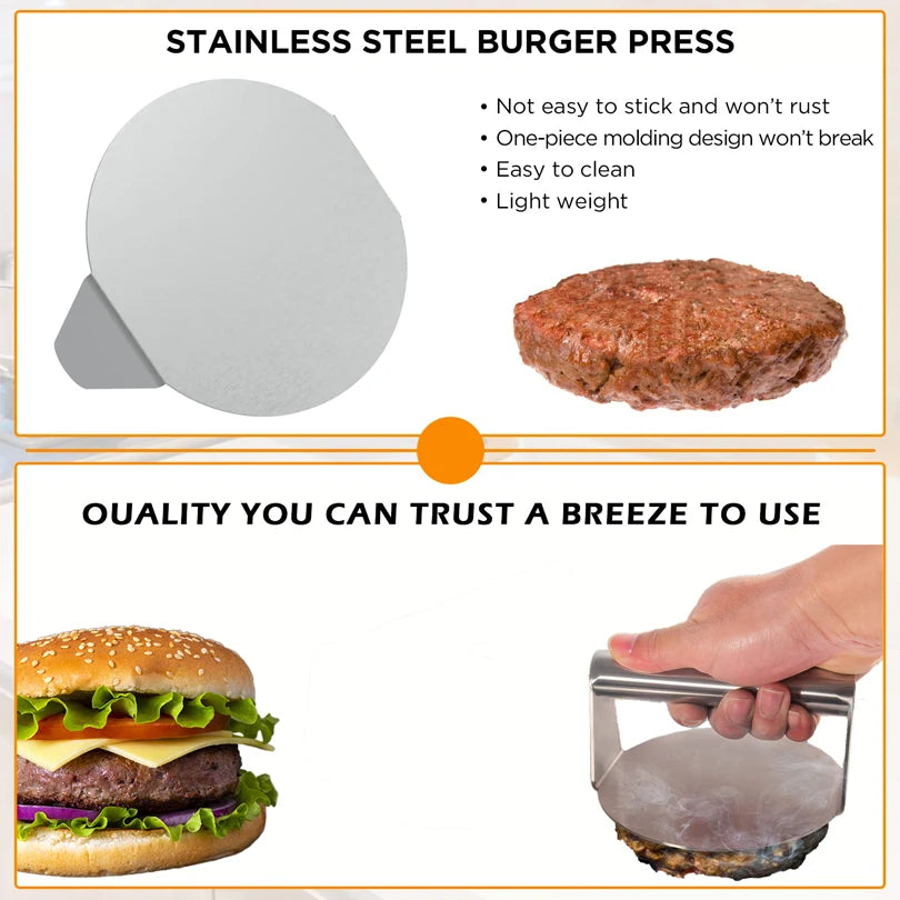 Stainless Steel Smash Burger Press – Circular Meat Masher Mold