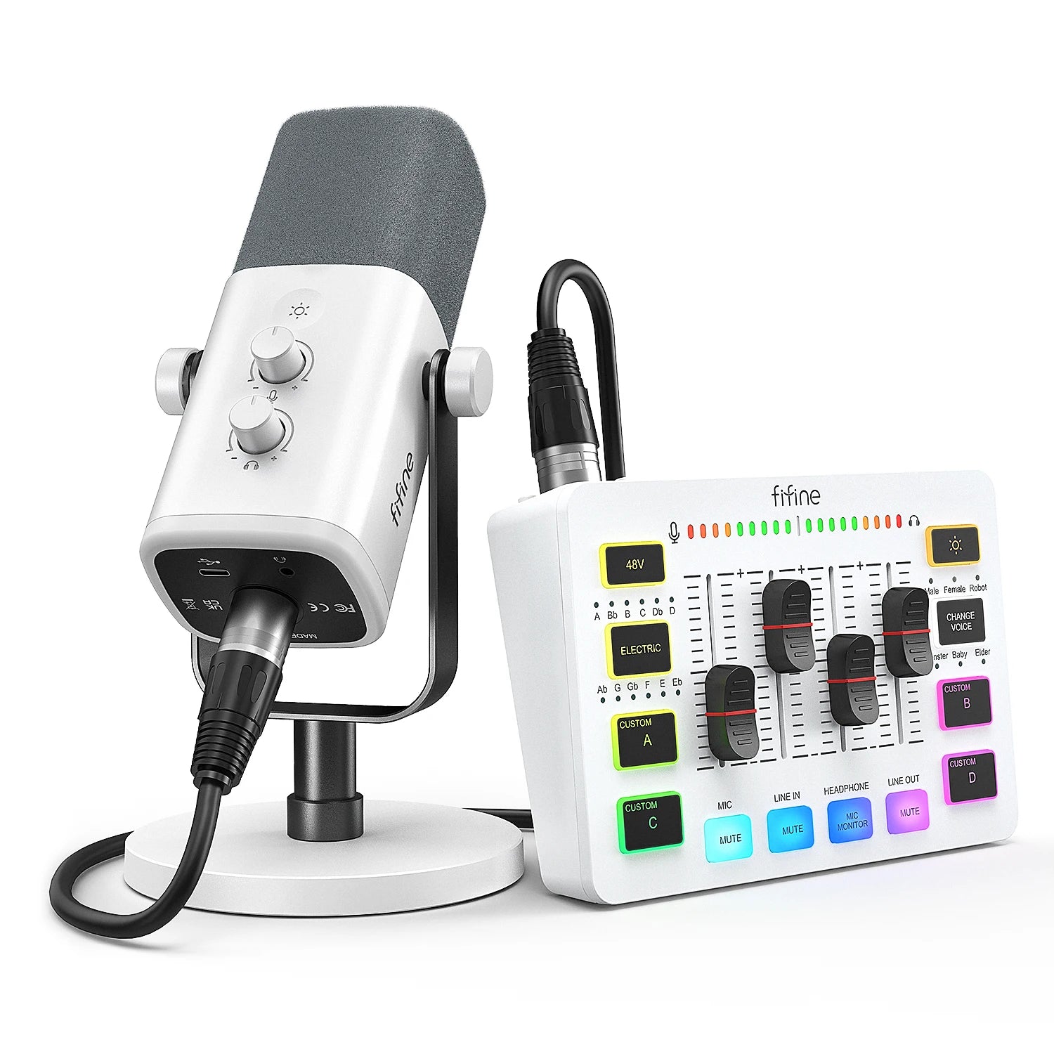 FIFINE Podcast Kit with RGB Mixer & Dynamic Mic