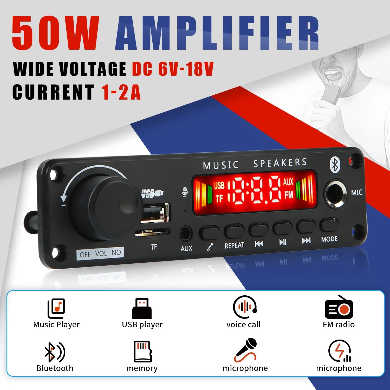 DC 12V 50W Bluetooth 5.0 Amplifier MP3 Decoder Board