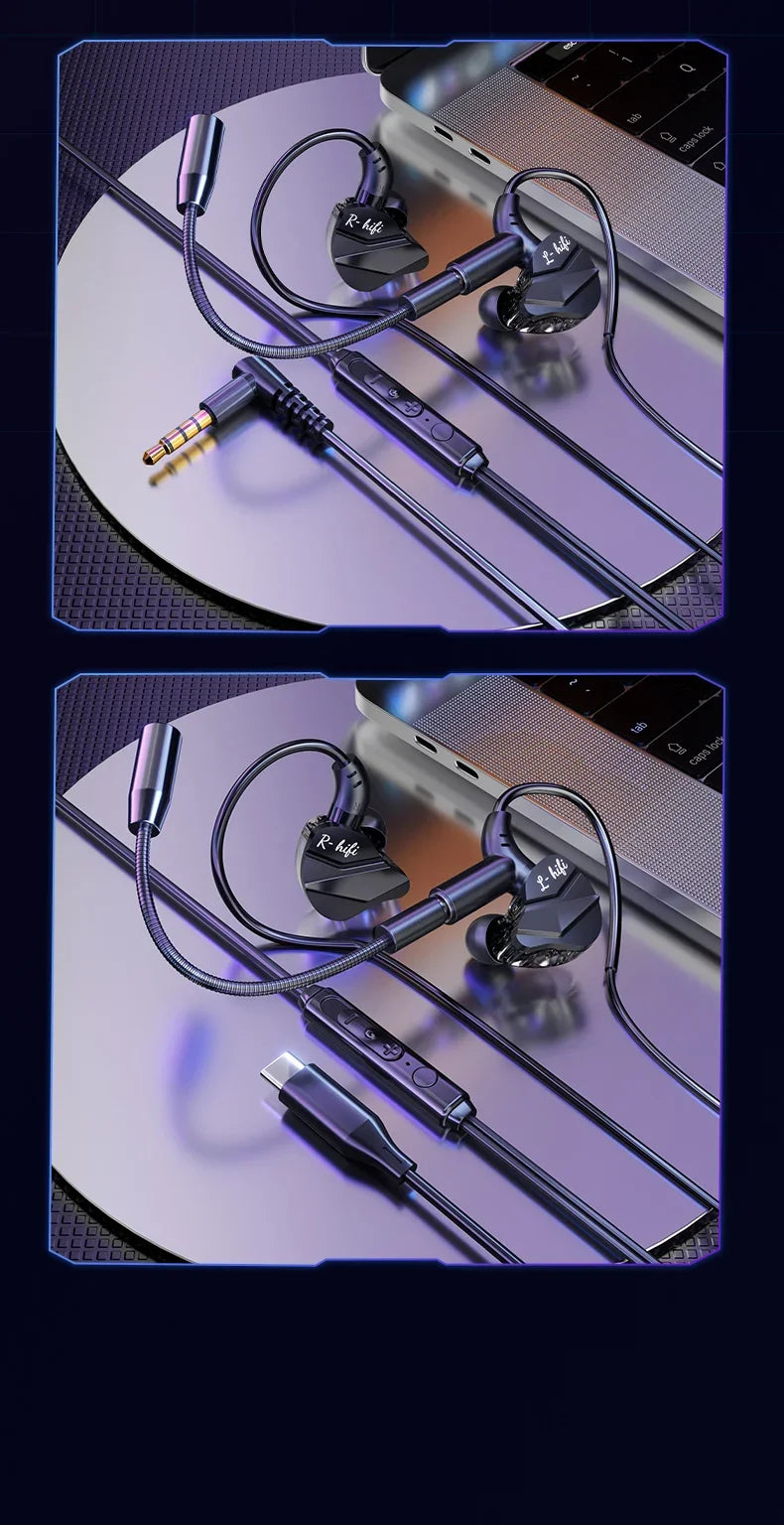 Gaming In-Ear Headphones with Dual Mics – Type-C & 3.5mm