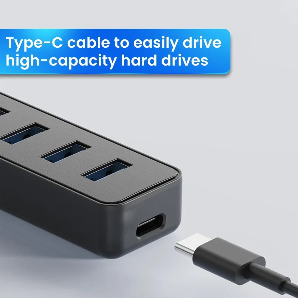 High-Speed 4-Port USB 3.0 & Type-C Hub – Multi-Device Splitter for PC