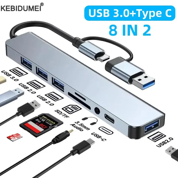 USB-C Multi-Hub Docking Station – USB 3.0, SD/TF, Audio & Type-C Adapter