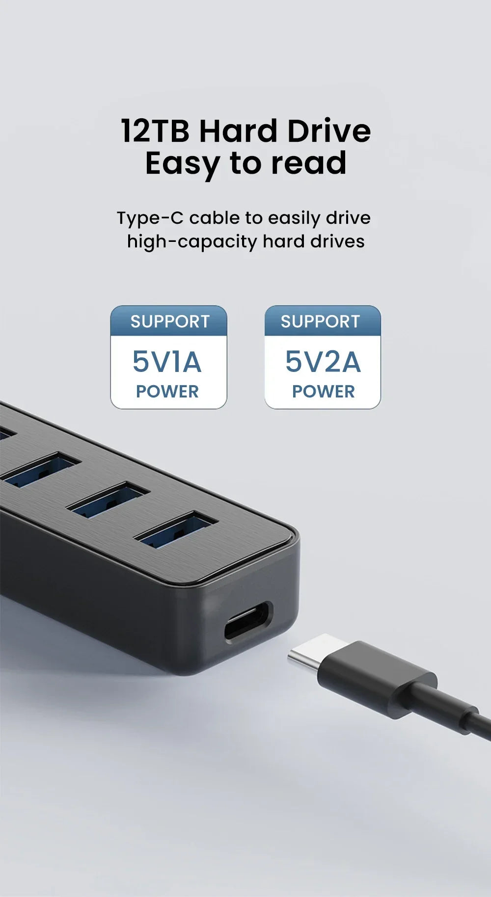 High-Speed 4-Port USB 3.0 & Type-C Hub – Multi-Device Splitter for PC