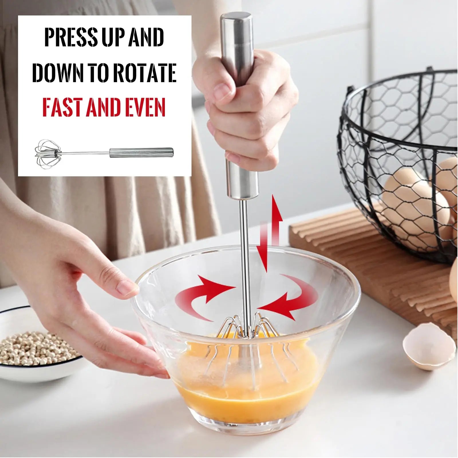 Semi-Automatic Stainless Steel Egg Beater