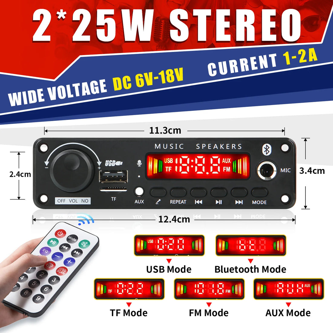 DC 12V 50W Bluetooth 5.0 Amplifier MP3 Decoder Board