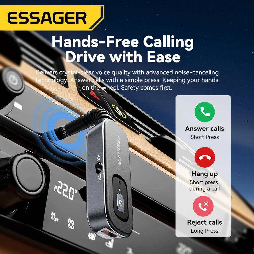 Essager Bluetooth 5.1 Audio Receiver & Transmitter – 3.5mm AUX Wireless Adapter