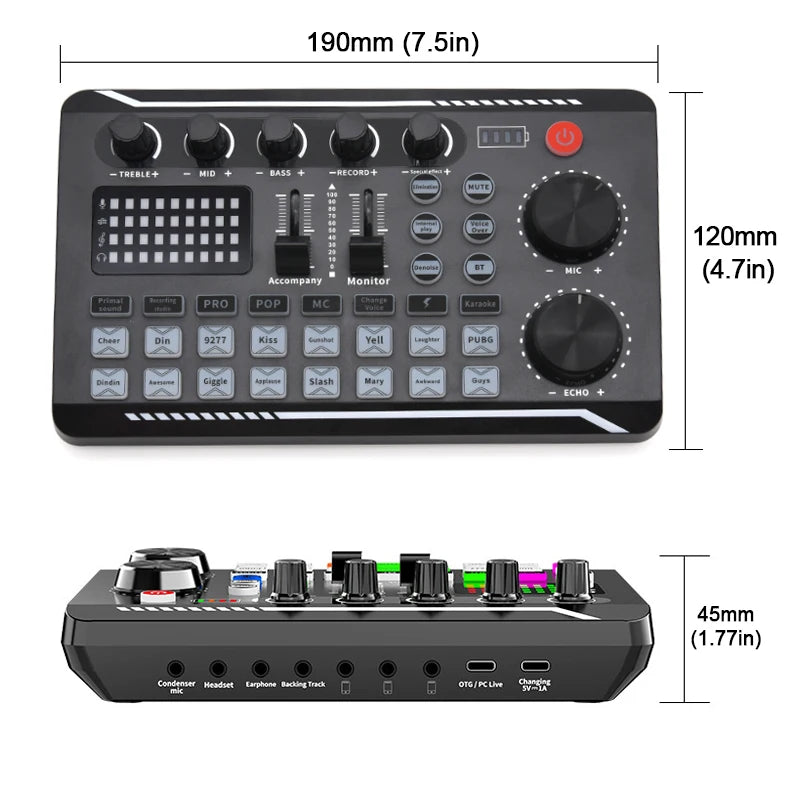 Live Sound Card & Audio Interface – Bluetooth Mixer with Voice Effects