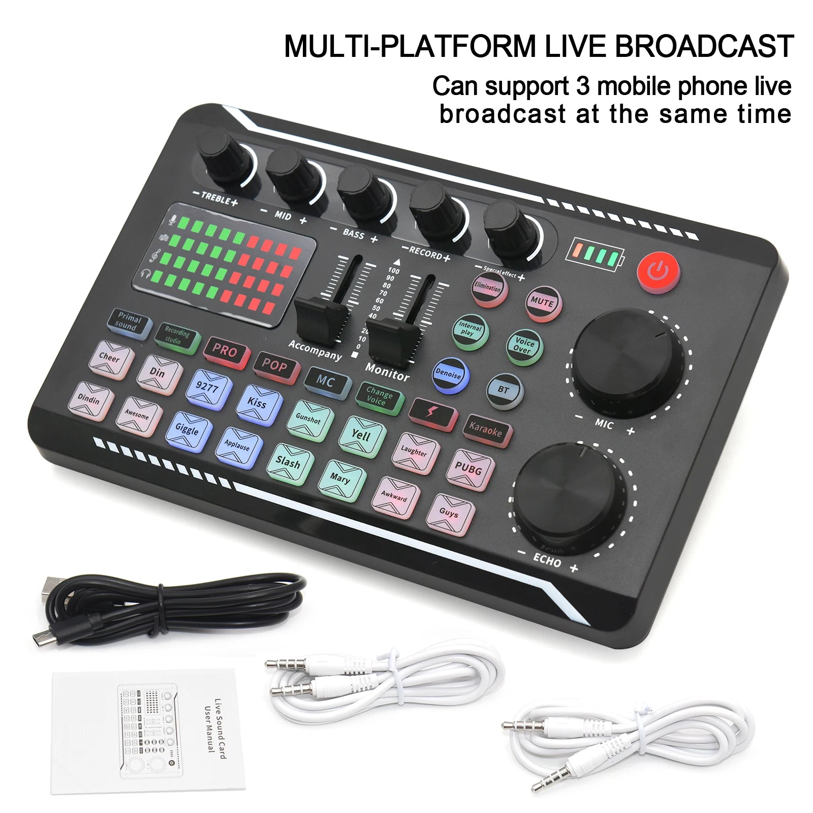 Live Sound Card & Audio Interface – Bluetooth Mixer with Voice Effects