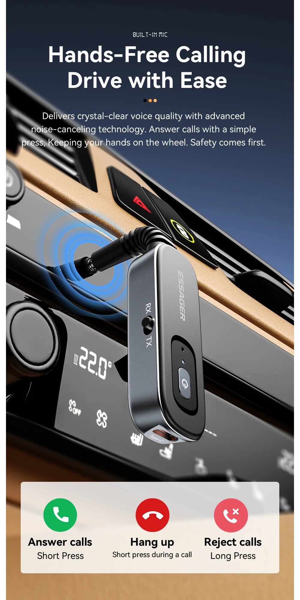 Essager Bluetooth 5.1 Audio Receiver & Transmitter – 3.5mm AUX Wireless Adapter