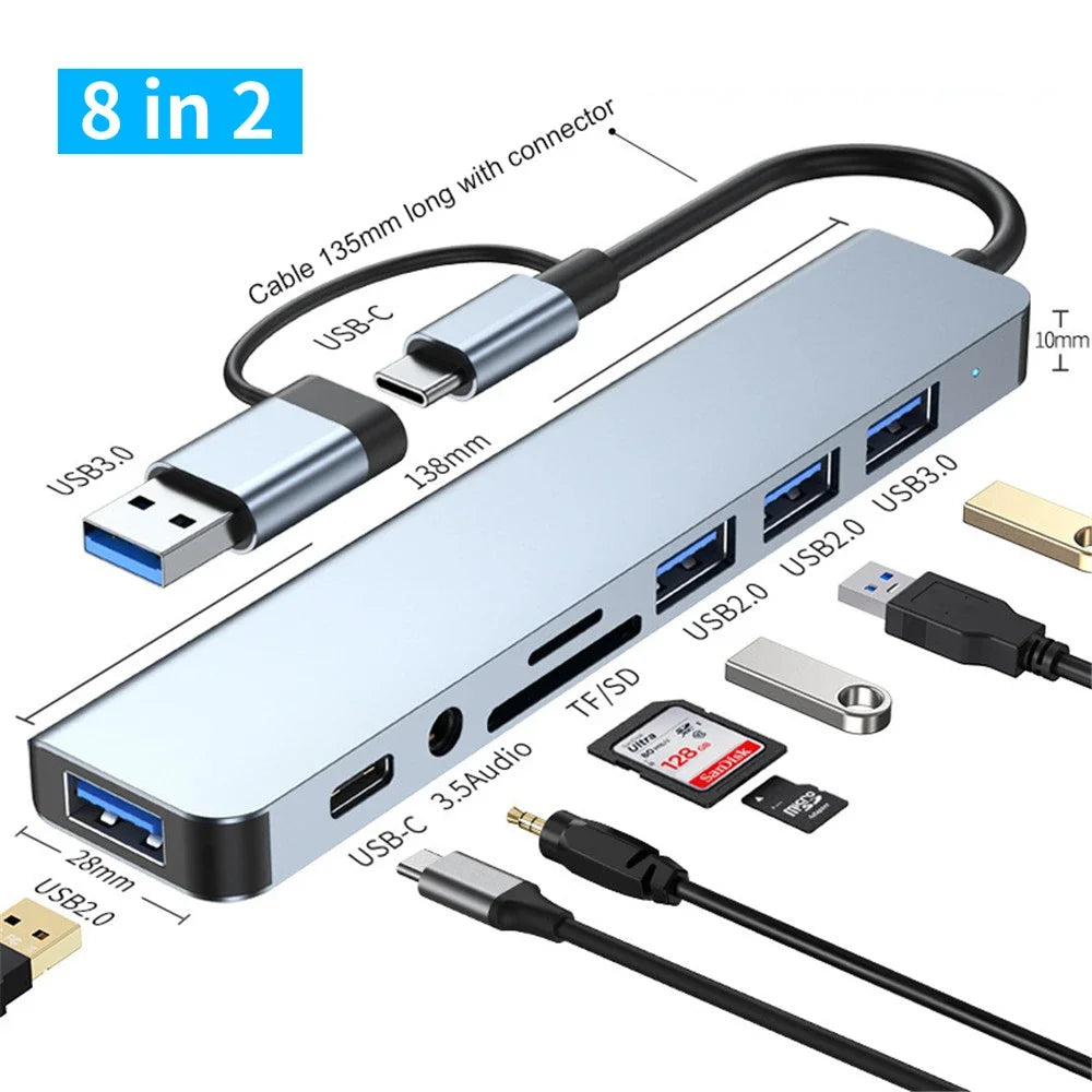 USB-C Multi-Hub Docking Station – USB 3.0, SD/TF, Audio & Type-C Adapter