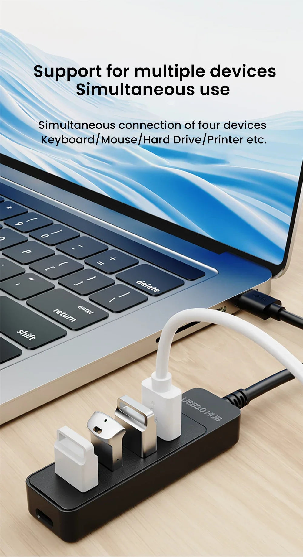 High-Speed 4-Port USB 3.0 & Type-C Hub – Multi-Device Splitter for PC