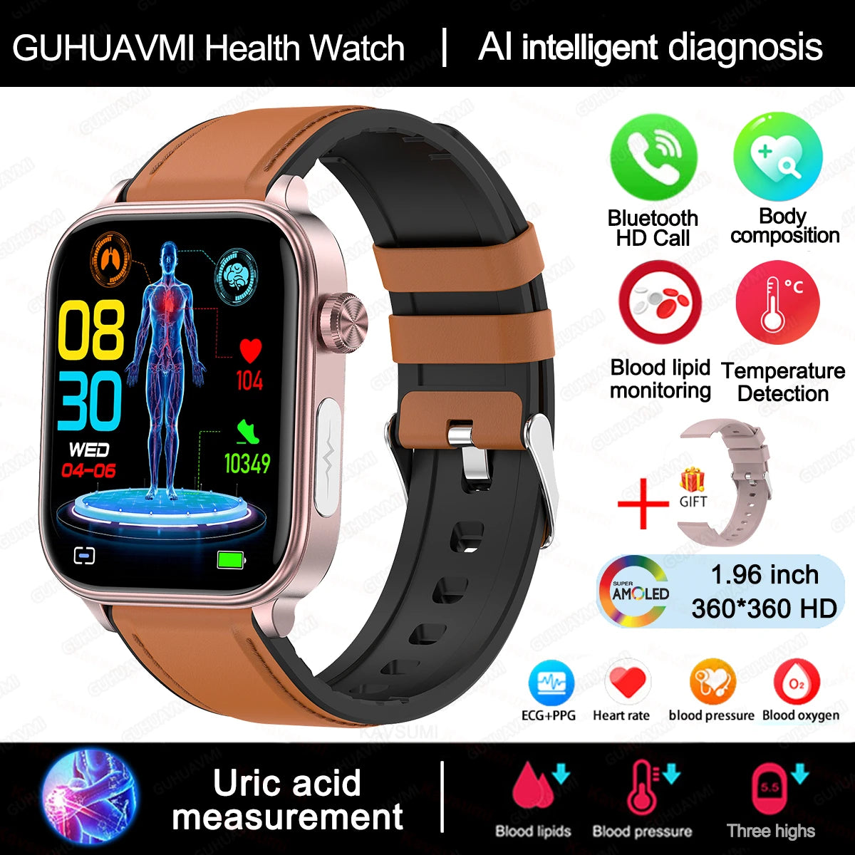 2025 AI Health Smartwatch – ECG, PPG, Body Composition & Bluetooth Call