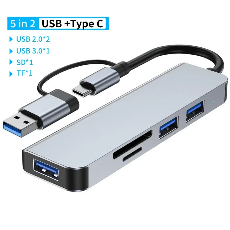 USB-C Multi-Hub Docking Station – USB 3.0, SD/TF, Audio & Type-C Adapter