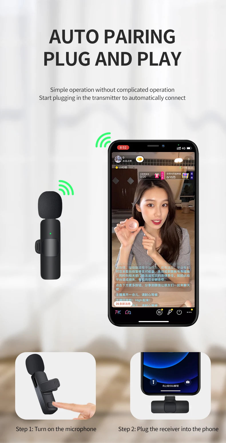 Basix 2.4G Wireless Lavalier Microphone – Mini Mic for iPhone & Android