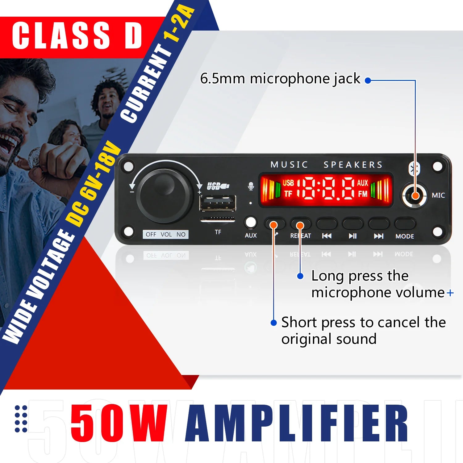 DC 12V 50W Bluetooth 5.0 Amplifier MP3 Decoder Board