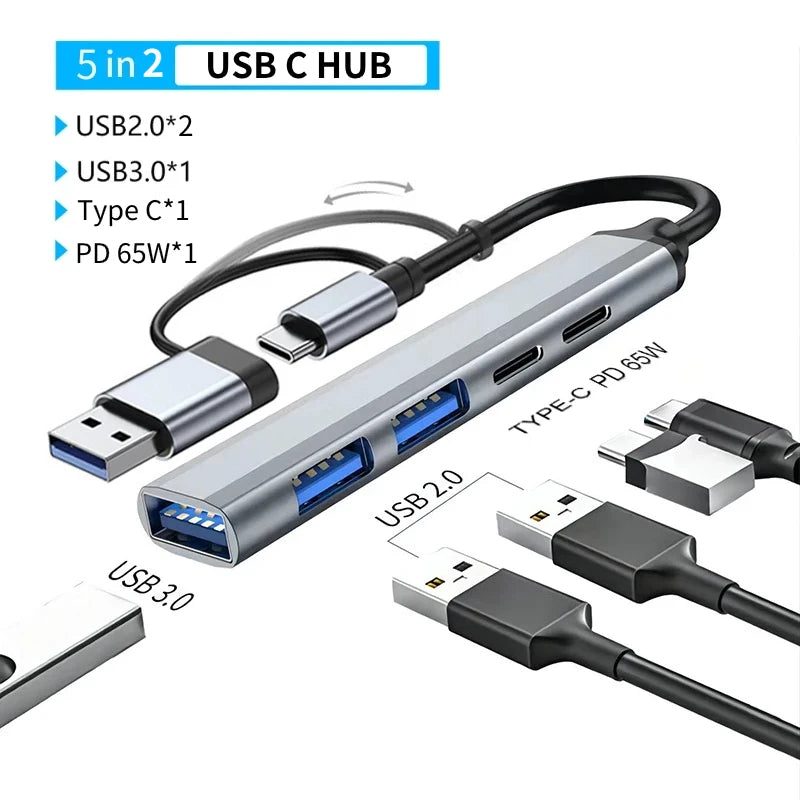USB-C Multi-Hub Docking Station – USB 3.0, SD/TF, Audio & Type-C Adapter