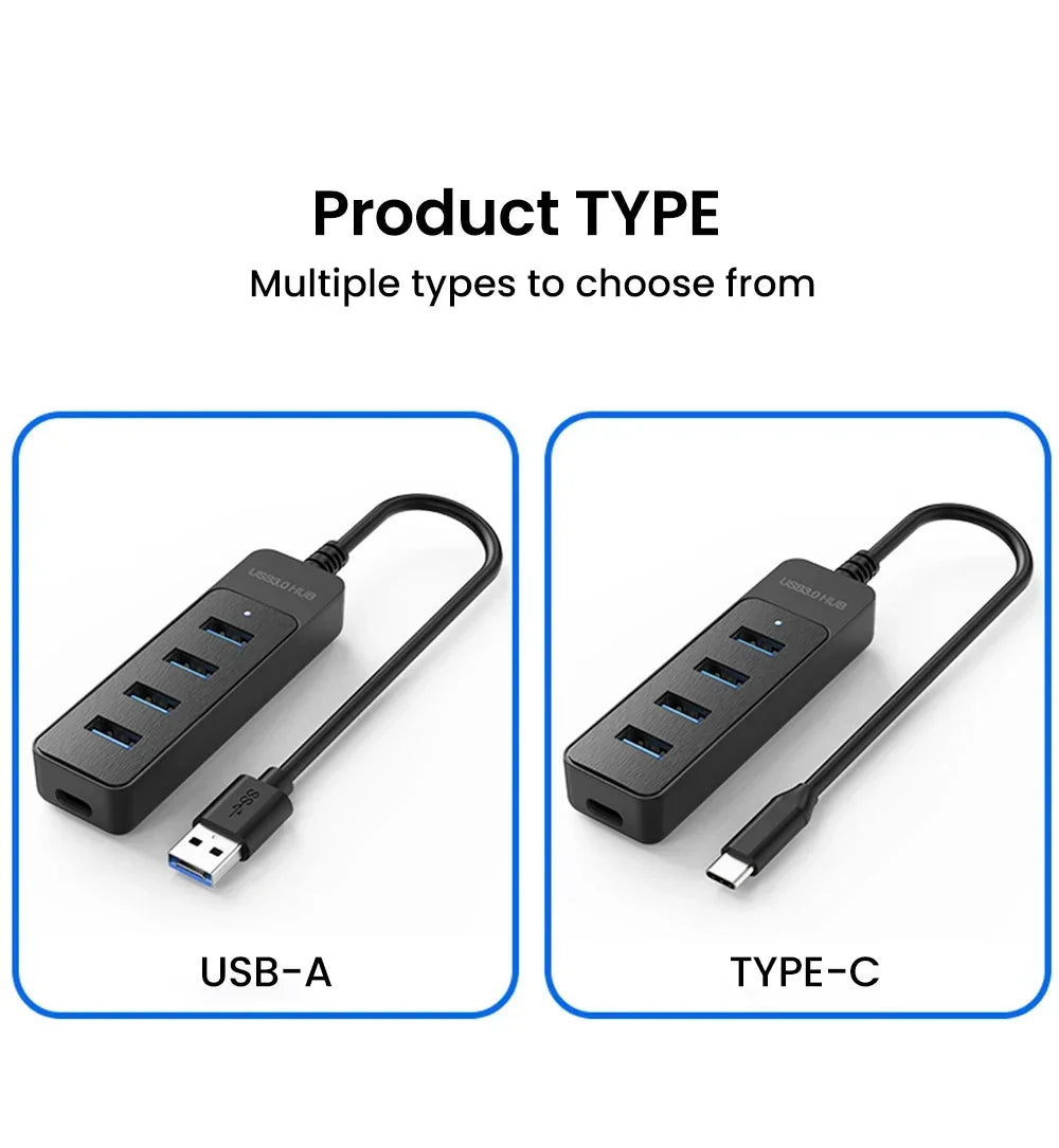 High-Speed 4-Port USB 3.0 & Type-C Hub – Multi-Device Splitter for PC