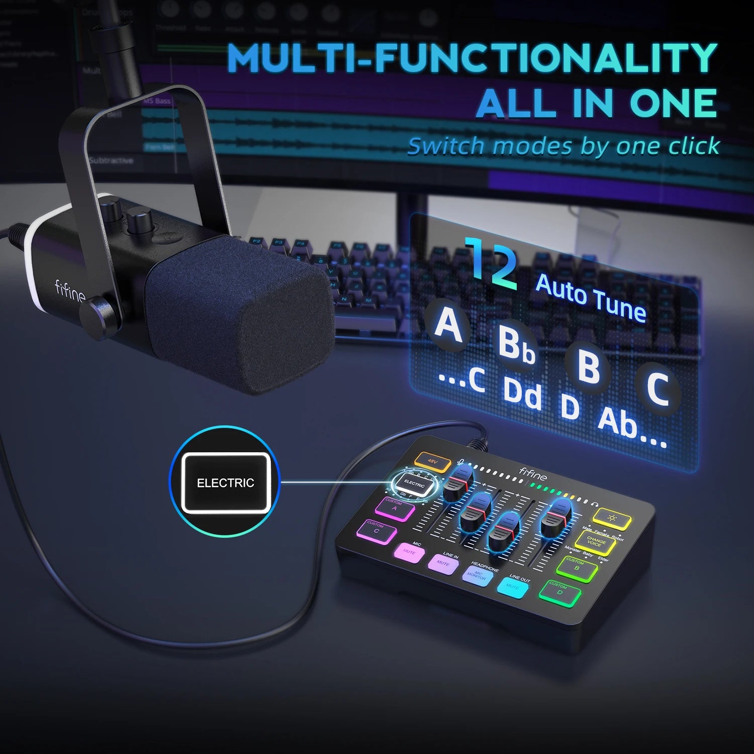 FIFINE Podcast Kit with RGB Mixer & Dynamic Mic