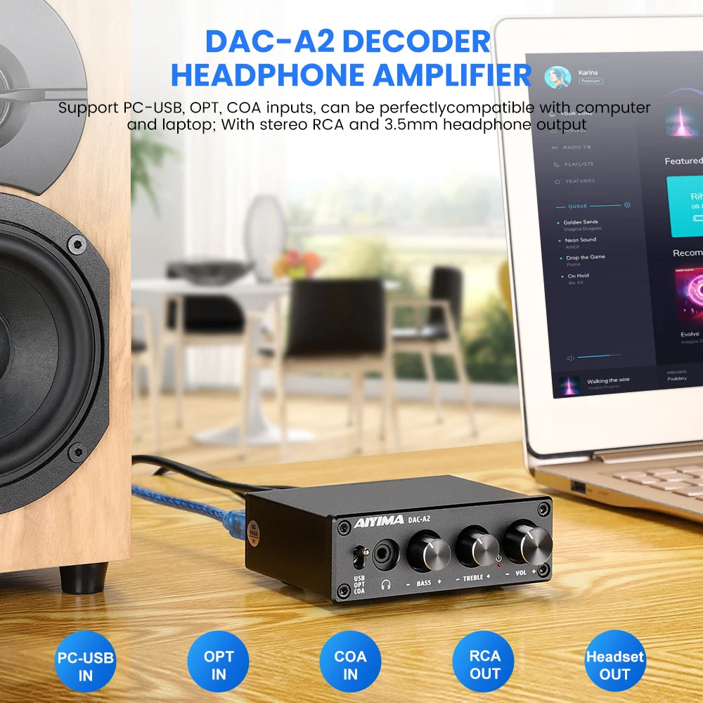 AIYIMA DAC-A2 HiFi USB Audio Decoder & Headphone Amp