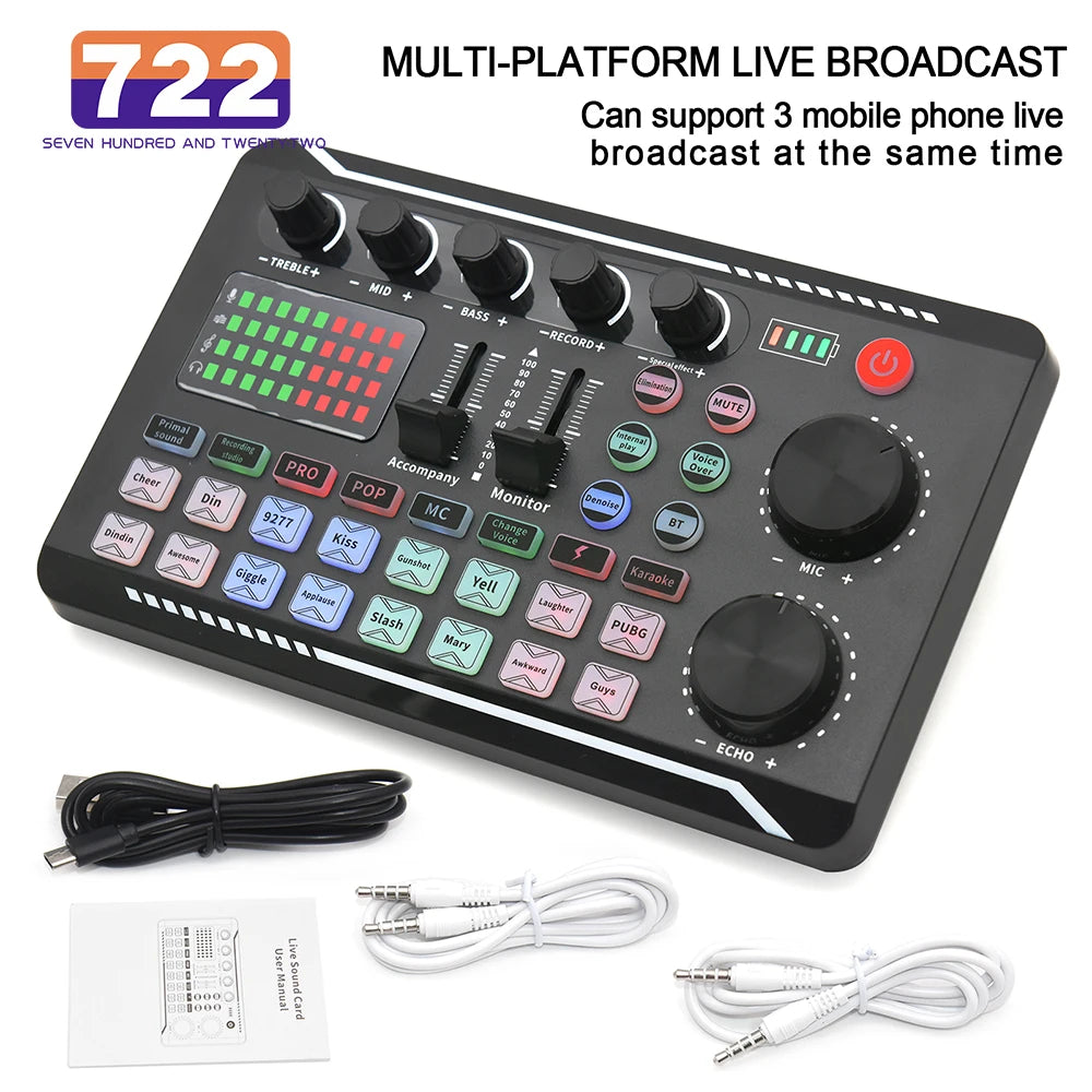 Live Sound Card & Audio Interface – Bluetooth Mixer with Voice Effects