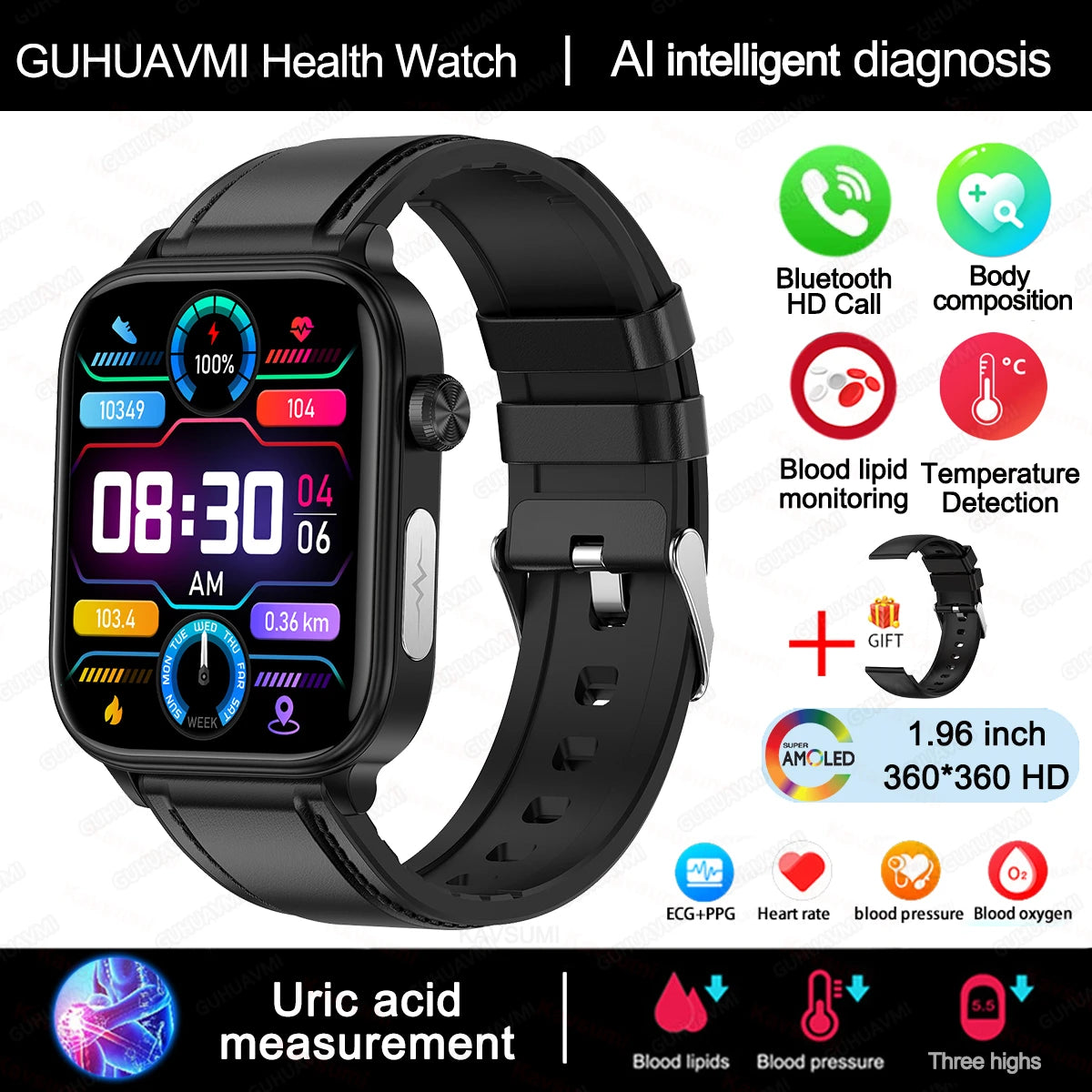 2025 AI Health Smartwatch – ECG, PPG, Body Composition & Bluetooth Call