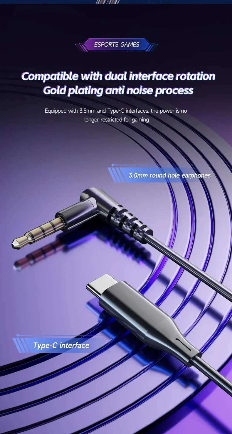 Gaming In-Ear Headphones with Dual Mics – Type-C & 3.5mm