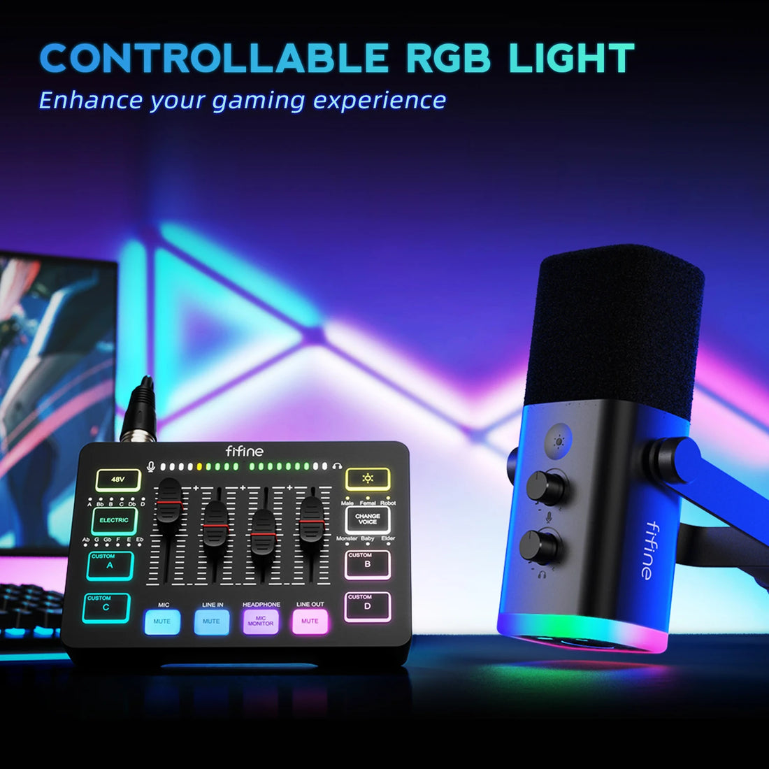 FIFINE Podcast Kit with RGB Mixer & Dynamic Mic