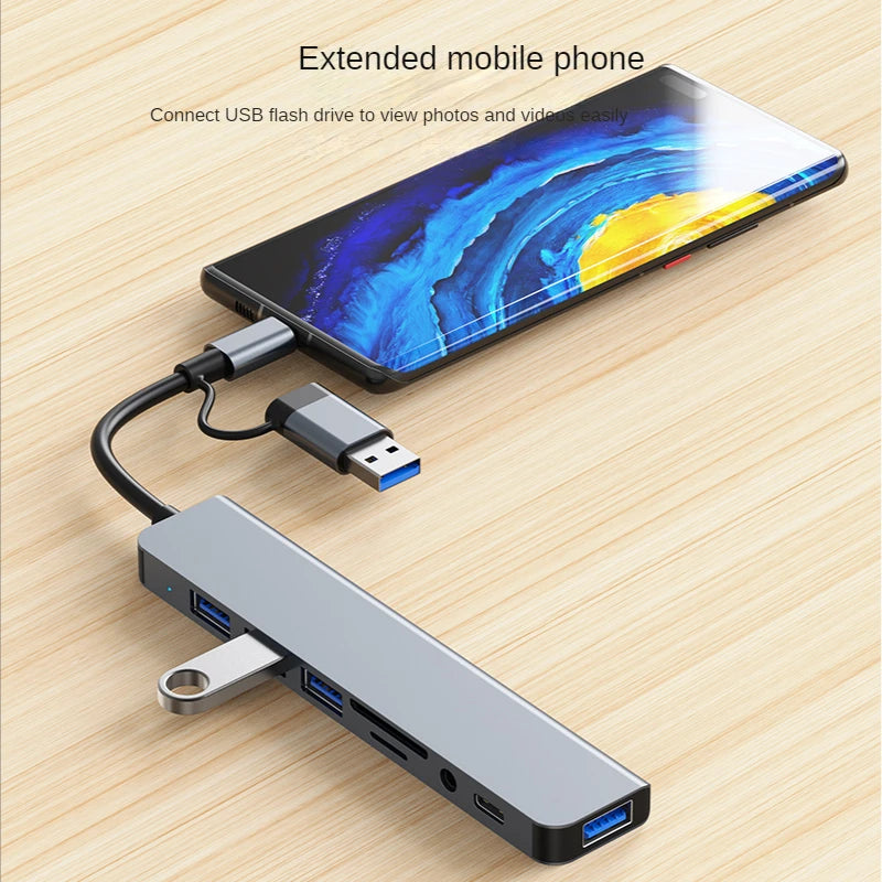 USB-C Multi-Hub Docking Station – USB 3.0, SD/TF, Audio & Type-C Adapter