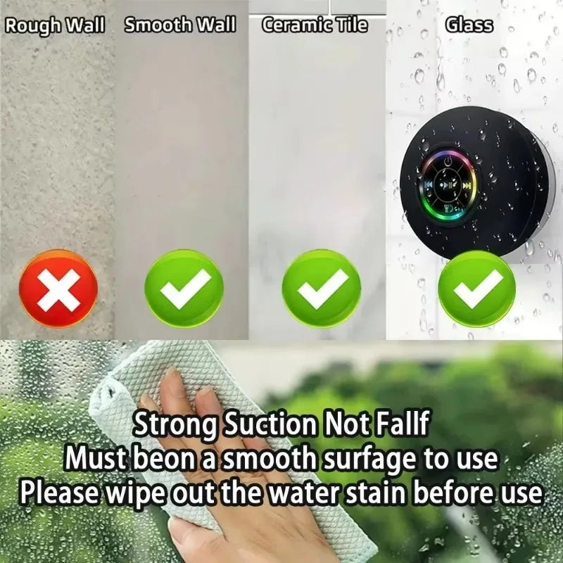 Portable Waterproof Bluetooth Speaker – LED Light & Suction Cup Wall Mount