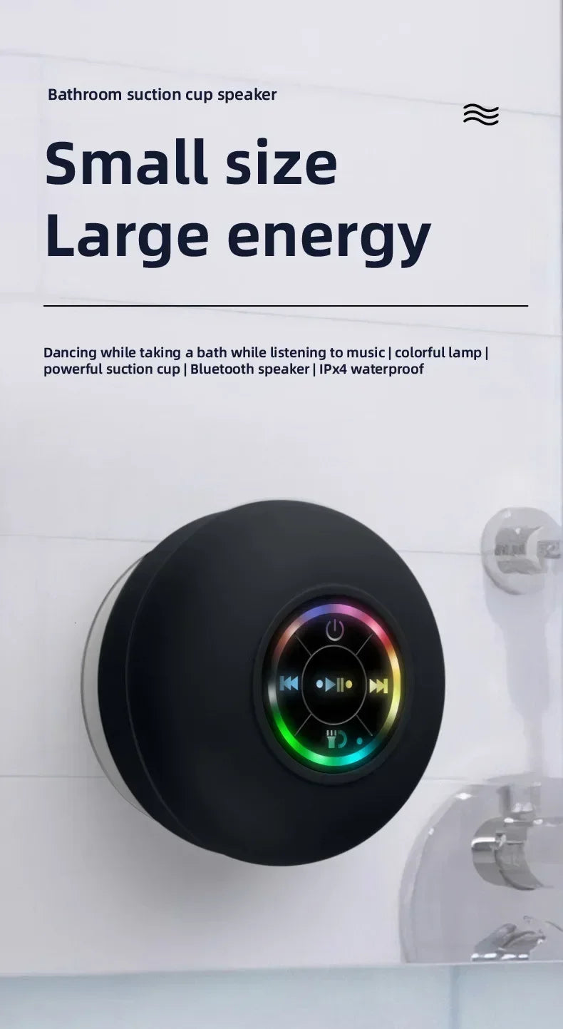 Portable Waterproof Bluetooth Speaker – LED Light & Suction Cup Wall Mount