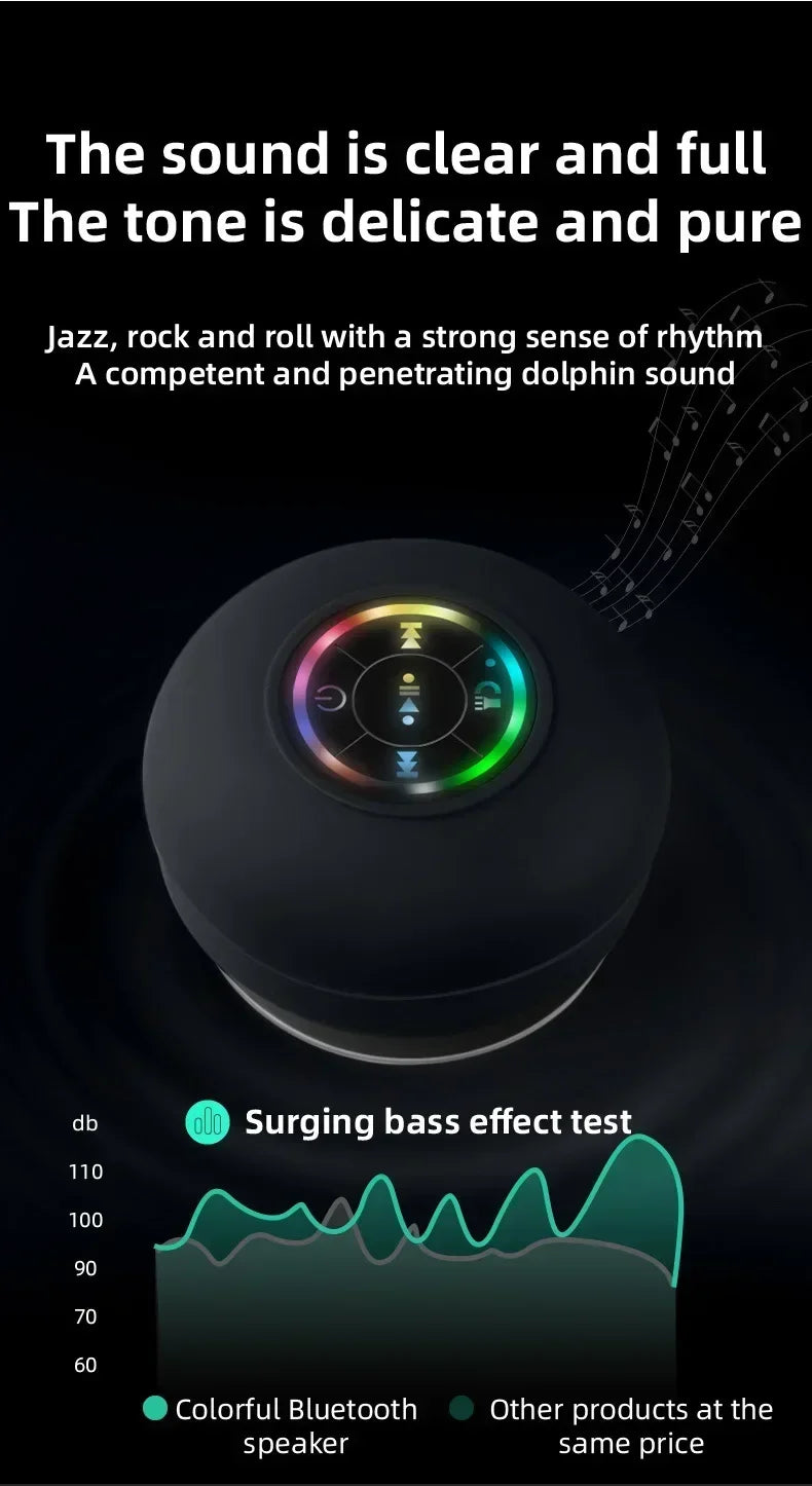 Portable Waterproof Bluetooth Speaker – LED Light & Suction Cup Wall Mount