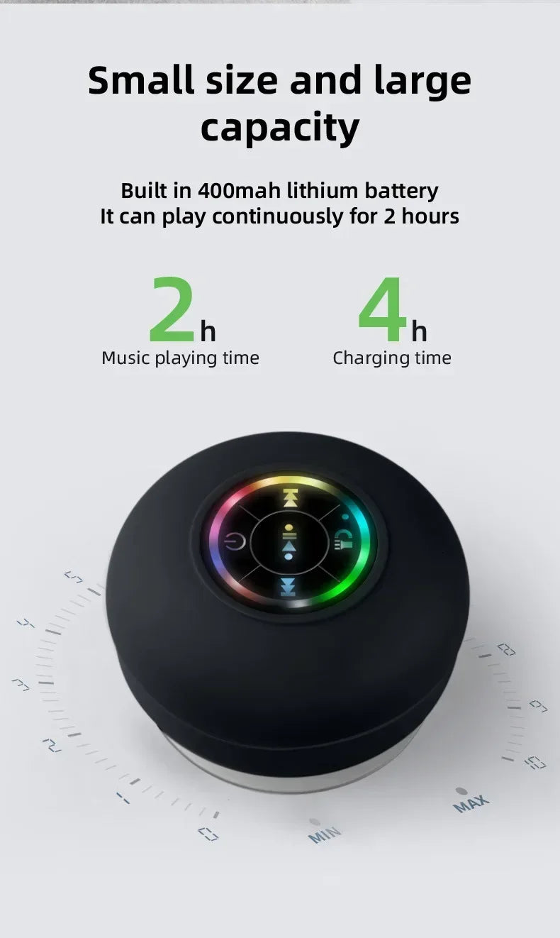 Portable Waterproof Bluetooth Speaker – LED Light & Suction Cup Wall Mount