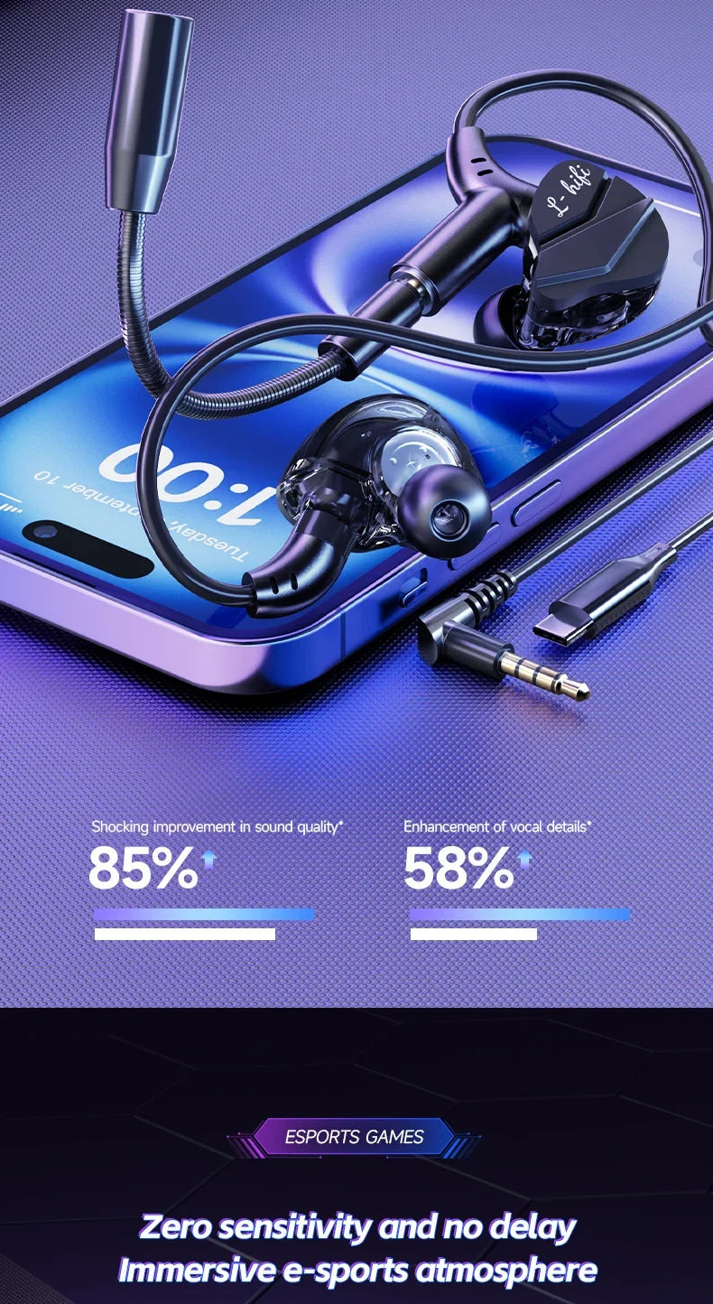 Gaming In-Ear Headphones with Dual Mics – Type-C & 3.5mm