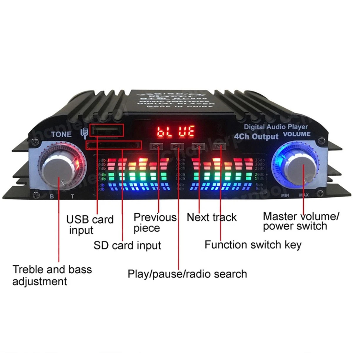 1600W 4-Channel HiFi Audio Amplifier – Bluetooth & Karaoke Support