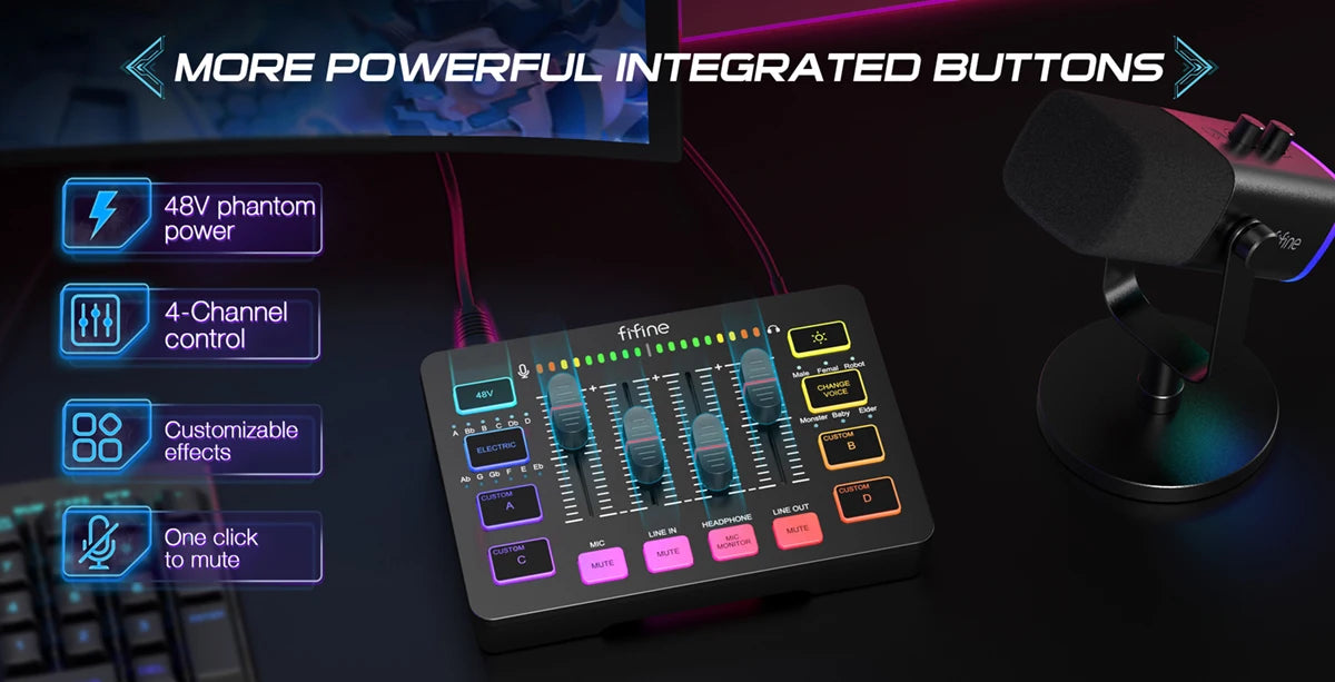 FIFINE Podcast Kit with RGB Mixer & Dynamic Mic