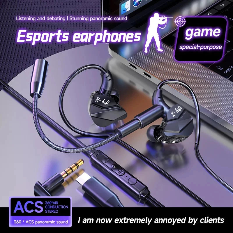 Gaming In-Ear Headphones with Dual Mics – Type-C & 3.5mm